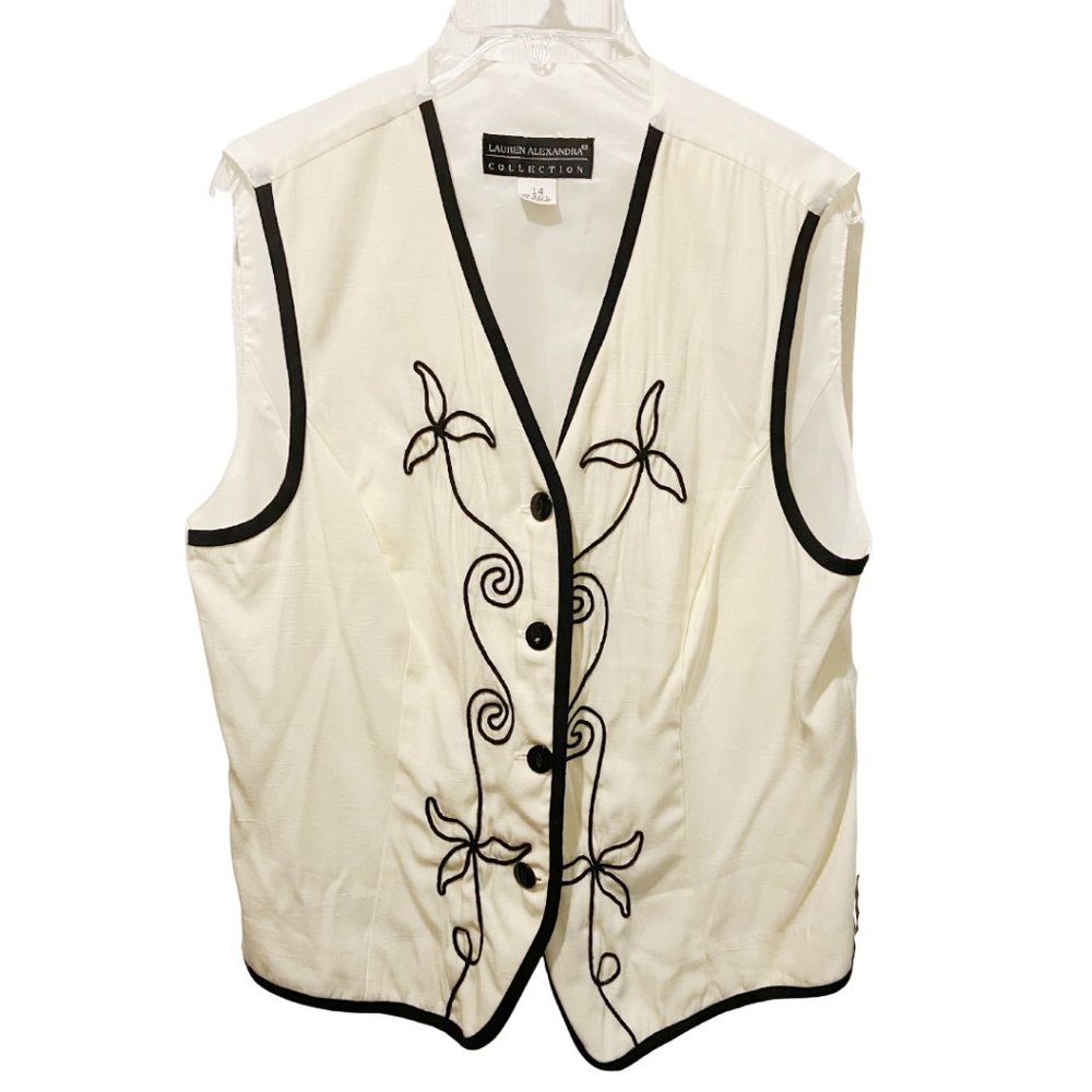 Vintage Lauren Alexandra white embroidered vest sz 14